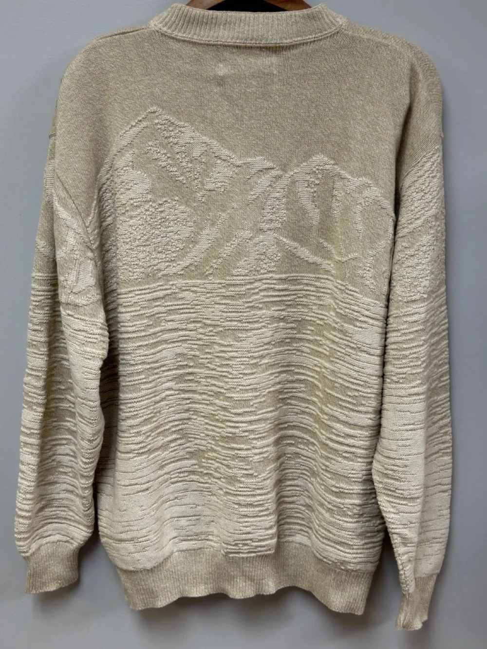 Vtg Shenandoah Eagle Henley Sweater Men Beige Oversized Embroidery Mountains L